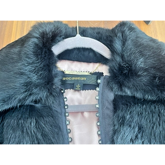 RARE Vintage Y2K Rocawear Rabbit Fur Jacket Coat Authentic Small Rhinestone Zip - Picture 3 of 16